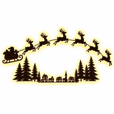 Produktbild von LED Holz-Rentier Wanddeko mit 3D-Lichteffekt, Weihnachts-Silhouettenlampe mit LED-Rücklicht, Holz-Wandaufkleber für Fenster & Türen