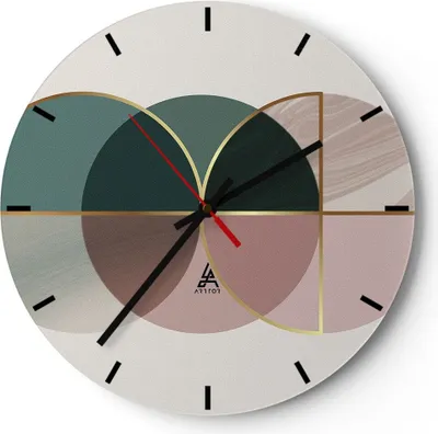 Produktbild von Wanduhr - Rund - Glasuhr - Abstraktion Räder Minimalismus - 40x40cm - Schleichendes Uhrwerk - Lautlos - zum Aufhängen bereit - Dekoration Modern - Wanddekoration aus Glas - C3AR40x40-4399