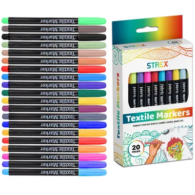 Produktbild von Strex Textilstifte Waschmaschinenfest 20 Stück - Textilmarker / Kleidungsmarkierer / Stoffmarker / Stoffmalstift