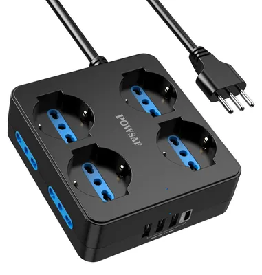 Obrázek produktu pro Více zásuvková lišta POWSAF s 4 zásuvkami a 4 USB porty