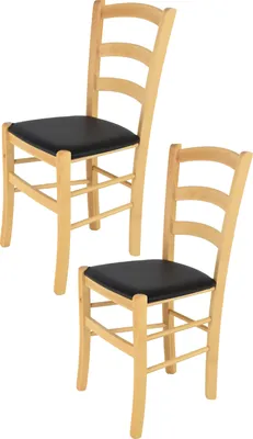 Immagine prodotto di t m c s Tommychairs - Set di 2 sedie VENICE per cucina e sala da pranzo, struttura robusta in legno di faggio laccato in colore naturale e seduta imbottita rivestita in Pelle finta nera