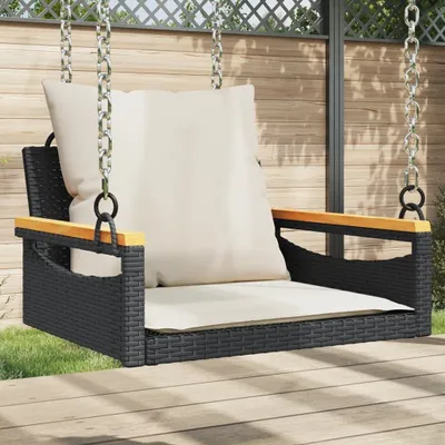 Produktbild von Möbel Hängesessel mit Kissen Schwarz 63x62x40 cm Poly Rattan - Gartenbänke 368164