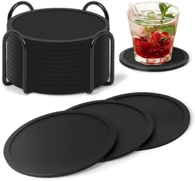 Productafbeelding van PromoHome® Set van 12 siliconen onderzetters – antislip en hittebestendig, zwart, 10 cm diameter