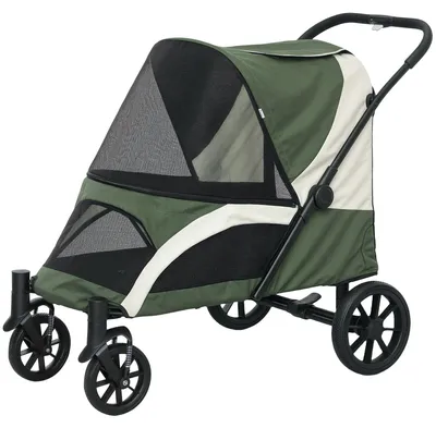 Obrázok produktu pre Skladací psí vozík pre veľké psy do 30 kg | Farba: zelená, biela | Rozmery: 67x124x100 cm