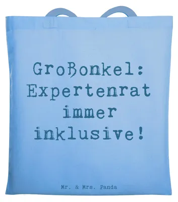Produktbild von Mr. & Mrs. Panda Tote Bag Spruch Großonkel Rat - Sky Blue - Geschenk, Verwandtschaftsbeziehung, Erfahrung, Ratgeber, Uni Tasche, Lächeln, Shopping, Laptoptasche, Familie