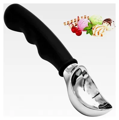 Produktbild von Eisportionierer aus poliertem Edelstahl mit rutschfestem Gummigriff für Eiscreme und Melonenkugeln (19,5 cm x 6 cm)