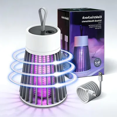 Produktbild von Insektenlampe – Mückenlampe – Für Innen- und Außenbereich – Chemiefrei – 9x9x16 cm – Grau