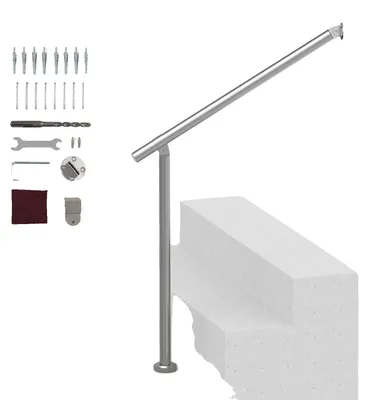 Image de Mains courantes VEVOR pour escaliers extérieurs, kit de balustrade de terrasse de 80 cm pour montage mural et au sol, balustrade pour escaliers extérieurs avec kit d'installation, mains courantes pour personnes âgées, balustrade de véranda , Argent