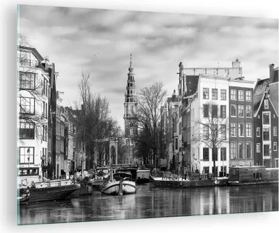 Produktbild von Bilder auf glas - Einteilig - Schwarzweiß Amsterdam Boote - 70x50cm - Glasbilder - Wandbilder - Bilder - Wanddekoration aus Glas - Glas Bilder - Wandbild auf Glas - GAA70x50-4436