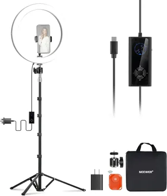 Obrázek produktu pro RH10B Výkonná LED kruhová lampa - Dvoubarevné kruhové světlo se stativem pro videozáznamy a selfie