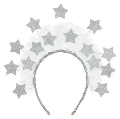Image de Bandeau décoratif argenté à motif d'étoiles, dimensions 25x24,5 cm - PartyDeco