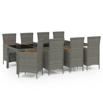 Produktbild von 9-tlg. Garten-Essgruppe mit Kissen Poly Rattan Grau