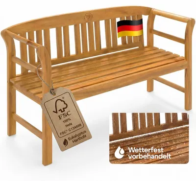 Produktbild von CASARIA® Gartenbank Wetterfest Holz FSC®-zertifiziert 480kg Belastbar 3-Sitzer Armlehne Rückenlehne 158x43cm Garten Balkon Holzbank Eukalyptus Braun