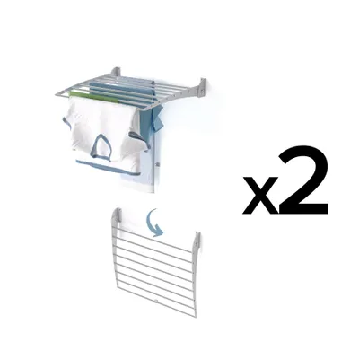 Immagine prodotto di 2x stendibiancheria a parete in alluminio, asciugabiancheria per interni ed esterni - Foxydry Fold Down 60 cm
