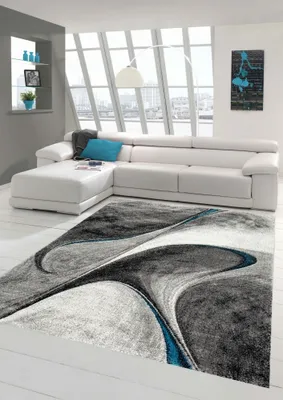 Produktbild von Moderner Designer Gästezimmerteppich in grau blau Größe - 80 x 150 cm