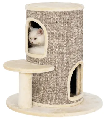 Produktbild von Kratzbaum Katzen - Kletterturm mit Höhlen - 61 cm hoch - 2 Katzenhöhlen, 2 Ebenen - Holz Kratzpfosten - Beige