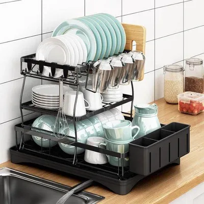 Immagine prodotto di Portatovaglioli per 3 piatti, nero - rimovibile - metallo - grande - cucina