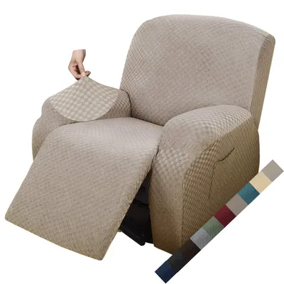 Produktbild von 4 Stück Stretch Jacquard Sesselbezüge mit Elastischem Rand, Khaki