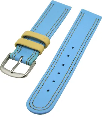 Produktbild von Uhrenarmband Kinder Kalbleder Blau mit beiger Naht 16mm Dornschließe