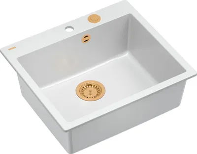 Produktbild von QUADRON Spülbecken 1-Becken Spüle | Größe: 57 x 50 x 22 cm | MORGAN 110 | Unterbauspüle Granitspüle aus GraniteQ mit Siphon | Weiß & Kupfer