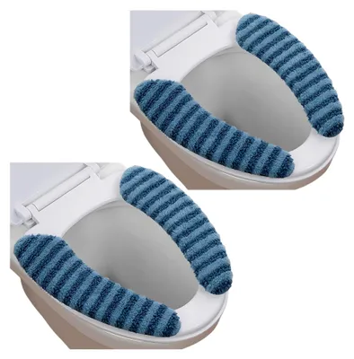 Produktbild von 2 Paar Plüsch-WC-Sitzbezüge, warm, dick, gepolstert, rutschfest, weich, waschbar
