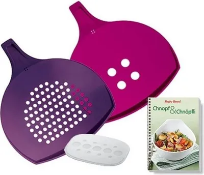 Produktbild von Betty Bossi Spätzlereibe »Knöpfle-Set«, Kunststoff, (3-St), für Nudelspezialitäten. Zum einfachen Kochen von Chnopfs oder Gnocci
