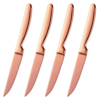 Immagine prodotto di Set di coltelli da bistecca, 4 pezzi, acciaio inossidabile, lama seghettata, 22 cm, finitura color oro rosa
