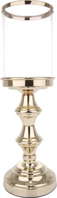 Produktbild von Metall Windlicht mit Glas und Spiegelplatte gold ca.36x11x11cm H/B/T