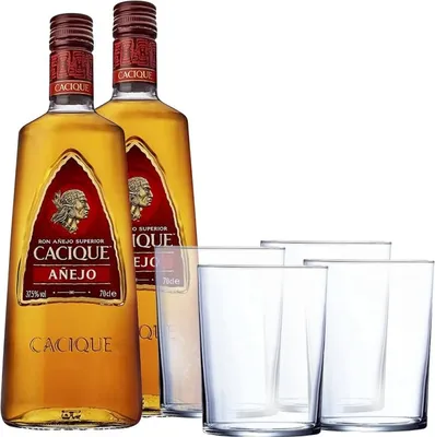 Image de Pack 2 Cacique + 4 Vases Rhum Venezuela 140 cl 40.0 %