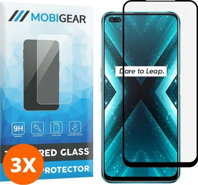 Produktbild von Mobigear Premium 9.98 Realme X3 SuperZoom Panzerglas Gehärtetes Glas Displayschutz - Hüllenfreundlich - Schwarz (3er Pack)