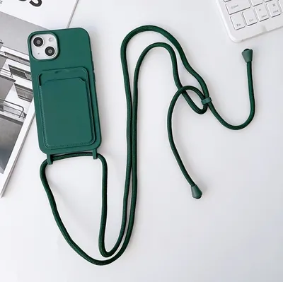 Produktbild von Mobigear Lanyard Card iPhone 15 Silikon Handykette mit Kartenhalter - Grün
