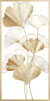 Produktbild von Gilde Wandrelief, rechteckig, "Golden Ginkgo", Ginkgomotiv, Metall, goldfarben, VE 2, L. 1 cm, B. 30 cm, H. 60 cm