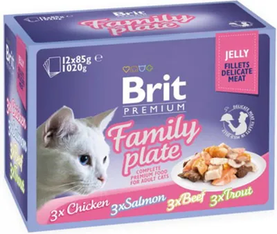 Produktbild von BRIT Premium Family Plate Filets in Gelee Mix aus Geschmacksrichtungen - Nassfutter für Katzen - 12x85g