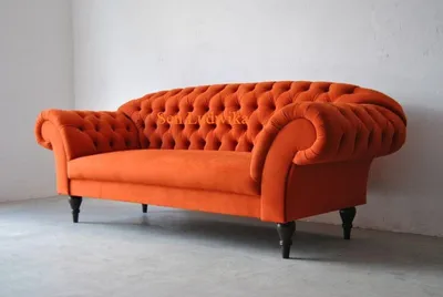 Immagine prodotto di Divano a tre posti di design con seduta imbottita in tessuto Divano a 3 posti Chesterfield Arancione Nuovo Divano