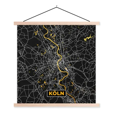 Produktbild von MuchoWow® Textilposter Köln - Karte - Stadtplan - Deutschland - Gold 40x40 cm mit holzfarbenen Rahmen - Posterleiste