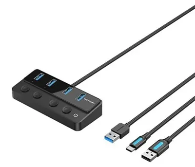 Obrázek produktu pro Vention CHWBF, USB 3.2 Gen 1 (3.1 Gen 1) Type-A, USB 3.2 Gen 1 (3.1 Gen 1) Type-A, USB 3.2 Gen 1 (3.1 Gen 1) Type-C, 5000 Mbit/s, Černá, ABS (akrylonitril-butadien-styren), Polykarbonát (PC), 1 m