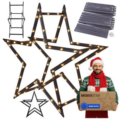 Produktbild von MODO24 3D Weihnachtsstern Holz MODOSTAR Set, Holzstern, Deko Stern,Holz, Faltbar, Outdoor Garten Wetterfest, 139 cm, Schwarz, GWZ