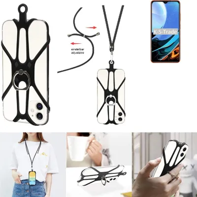Produktbild von K-S-Trade 3in1 Handykette Handyband Handykordel Halsband Smartphone-Ring Handy-Ring kompatibel mit Xiaomi Redmi 9T Fingerhalterung Handyring