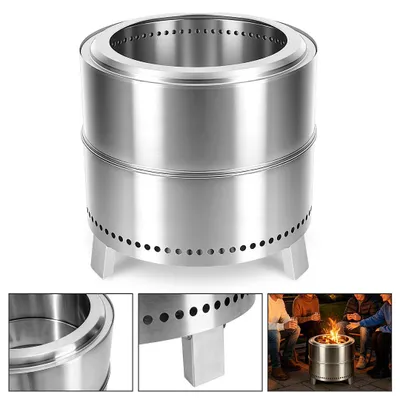 Immagine prodotto di Ikodm, focolare portatile senza fumo, diametro 49,5 cm, realizzato in acciaio inossidabile 201, con borsa e paletta per la cenere, ideale per giardino, terrazza, balcone e campeggio. Colore: argento