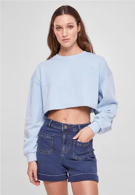 Produktbild von Urban Classics - Damen Cropped Flower Embroidery Terry Sweatshirt BALTICBLUE XXL