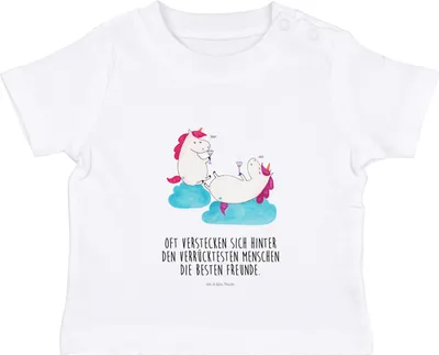 Produktbild von Mr. & Mrs. Panda Babyshirt Einhorn Sekt 6. - 12. Monat - Weiß - Geschenk, Beste, Unicorn, T-Shirt Baby, Kurzarmshirt, Einhörner, Spaß, Kleinkind, Shirt, , Party