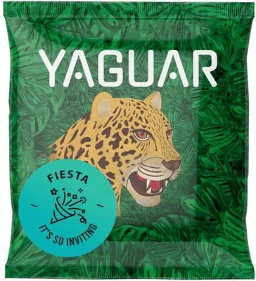 Immagine prodotto di Yaguar - Campione di tè mate Fiesta 50 g - Rinfrescante estivo al melone - Essiccato all'aria - Delicato, poco polveroso - Yerba mate proveniente dal Brasile - Invecchiato 18 mesi