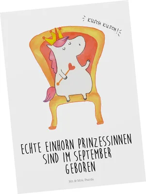 Produktbild von Mr. & Mrs. Panda Postkarte September - Weiß - Geschenk, Geburtstagsgeschenk, Ansichtskarten, Grußkarte, Geburtstag, Fotokarte, Unicorn, Prinzessin, Monat, Postkarten