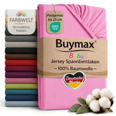 Produktbild von Buymax Baby Spannbettlaken 60x120 cm Altrosa, Jersey 100% Baumwolle, Kinderbett Bettlaken, bis 15 cm Matratzenhöhe