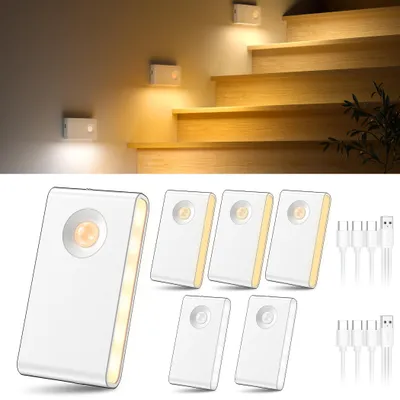 6er-Pack Bewegungsmelder-LED-Lampen, USB-C, 3 Farben, magnetisch