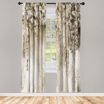 Produktbild von ABAKUHAUS Blume Vorhänge 2 Panel Set für Wohnzimmer Schlafzimmer Dekor, Abstrakte Kräuter Alternative Medizin Blüten Ivy Zurück Röschen Sträucher Entwurf, 150 cm x 175 cm, Warm Taupe