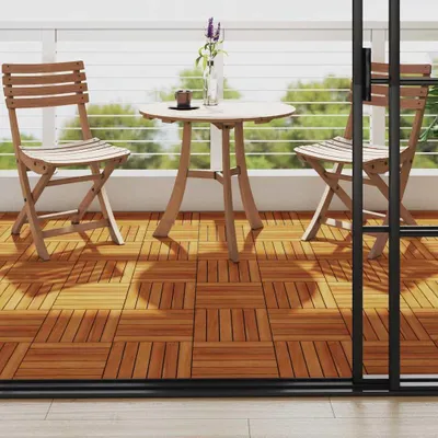 Produktbild von vidaXL Terrassenfliesen, Akazienholz, 30x30x2,4 cm, 10er Set, vertikales Muster, rutschfest, wetterbeständig, Kunststoff, hochwertig