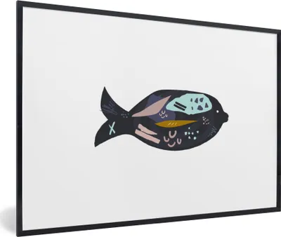 Produktbild von MuchoWow® MuchoWow® Gerahmtes Poster Schwarz - Fisch - Pastell 30x20 cm - Poster mit zchwarzem Bilderrahmen - Kunstdruck - Bild-Poster