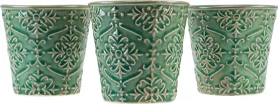 Produktbild von Keramik Übertopf Craquelé Glasur Grün Ø11cm H11cm 3er Set Blumen Deko, 3 Stück