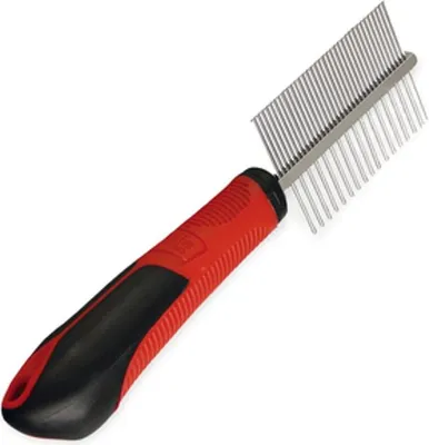 Produktbild von Karlie Pflegekamm mit Griff - Hundekamm - Doppelt - Gummi - Rot/Schwarz - 30x5,5x3 cm